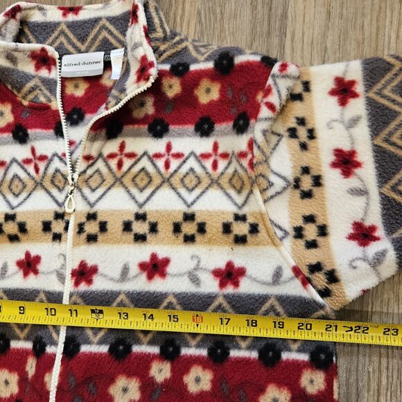 Vtg Alfred Dunner Aztec Fleece Jacket Women PS Floral Cottagecore Boho Red Beige - Picture 8 of 9